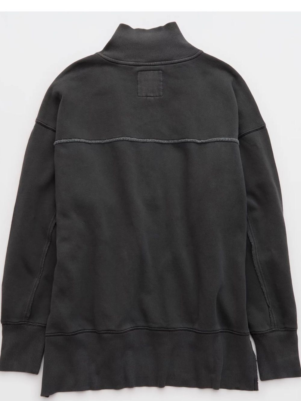 aerie S Smoked Gray Vintage Popover Oversized Polo Cotton Sweatshirt - Picture 2 of 5
